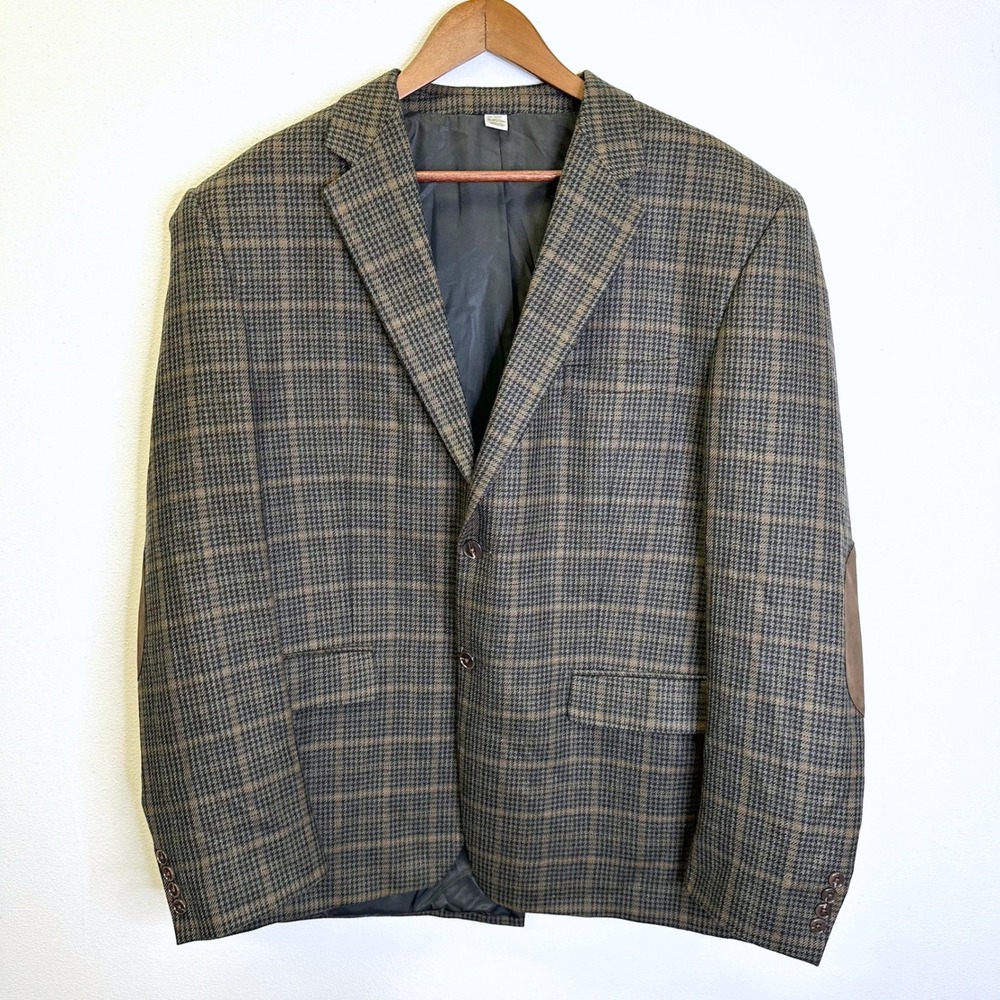 Alex Cannon‎ Houndstooth Plaid Wool 2-Button Blazer Size XL